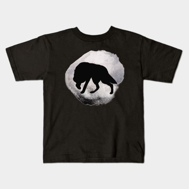 Lone Wolf Silhouette Kids T-Shirt by Whimsical Frank